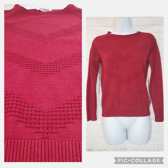 Yuna Burgundy Crew Neck Sweater - Picture 1 of 14